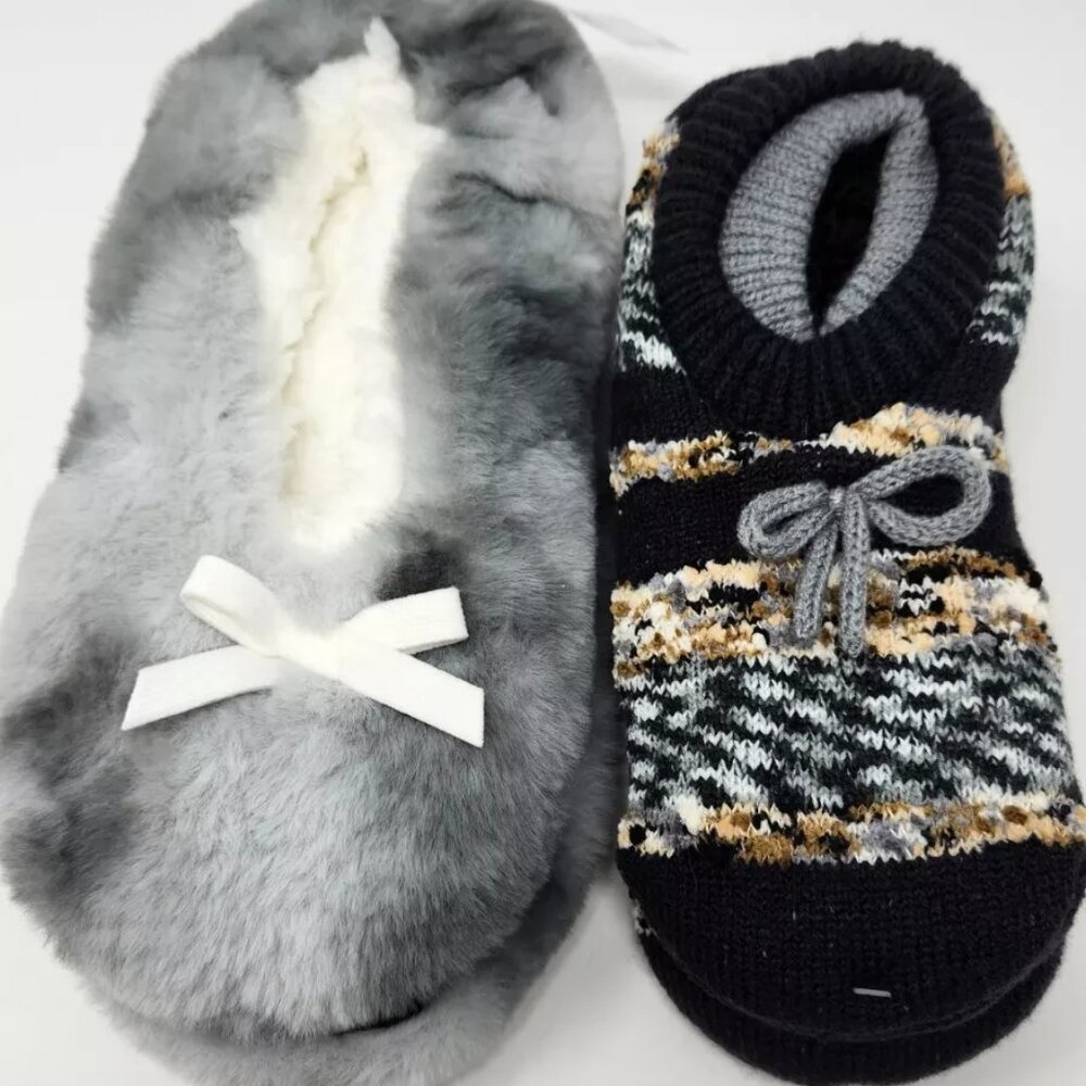 2 pair of slipper socks Joyspun gray black striped and Fuzzy Babba one size f2